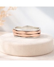 Two Tone Spinner Ring 925 Sterling Silver | Meditation Fidget Worry Jewelry
