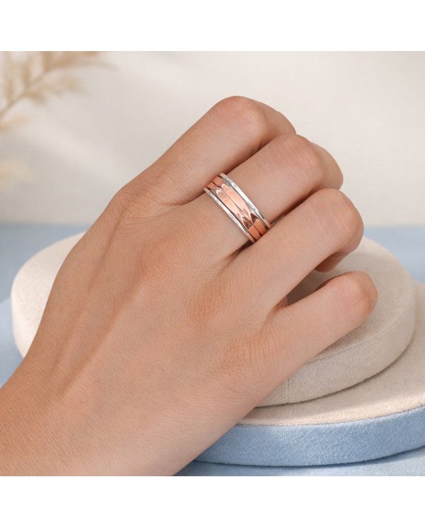 Two Tone Spinner Ring 925 Sterling Silver | Meditation Fidget Worry Jewelry
