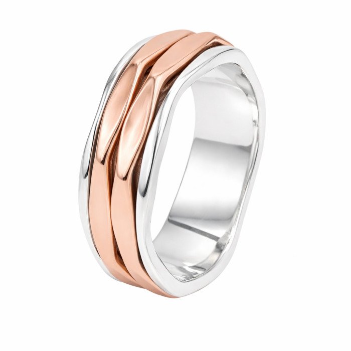 Two Tone Spinner Ring 925 Sterling Silver | Meditation Fidget Worry Jewelry