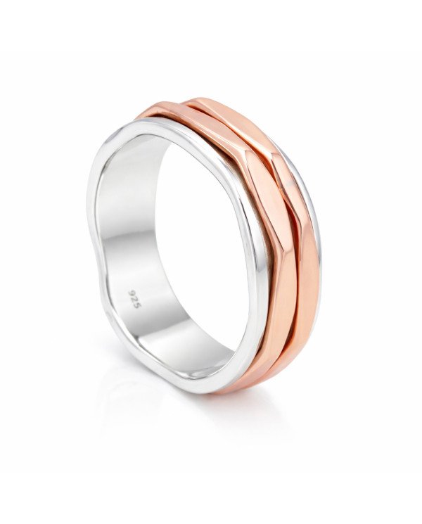 Two Tone Spinner Ring 925 Sterling Silver | Meditation Fidget Worry Jewelry