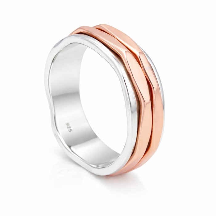 Two Tone Spinner Ring 925 Sterling Silver | Meditation Fidget Worry Jewelry