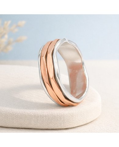 Two Tone Spinner Ring 925 Sterling Silver | Meditation Fidget Worry Jewelry