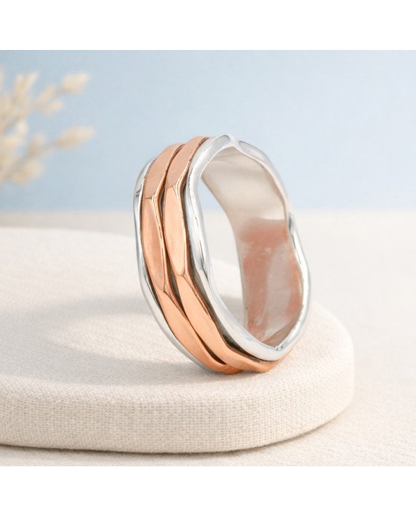 Two Tone Spinner Ring 925 Sterling Silver | Meditation Fidget Worry Jewelry