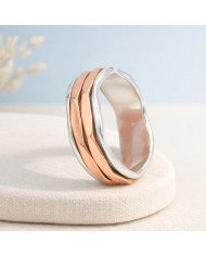 Two Tone Spinner Ring 925 Sterling Silver | Meditation Fidget Worry Jewelry