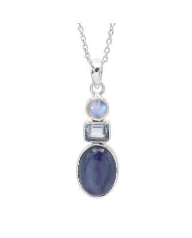 Natural Kyanite Rainbow Moonstone And Sky Blue Topaz Gemstone Sterling Silver Statement Pendant | Jewels Artisan