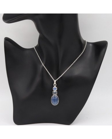 Natural Kyanite Rainbow Moonstone And Sky Blue Topaz Gemstone Sterling Silver Statement Pendant | Jewels Artisan