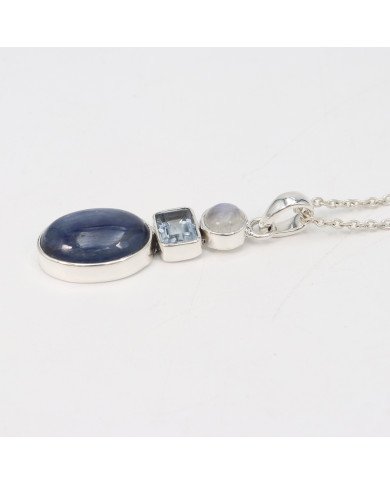 Natural Kyanite Rainbow Moonstone And Sky Blue Topaz Gemstone Sterling Silver Statement Pendant | Jewels Artisan
