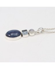 Natural Kyanite Rainbow Moonstone And Sky Blue Topaz Gemstone Sterling Silver Statement Pendant | Jewels Artisan