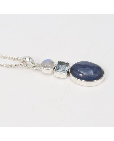 Natural Kyanite Rainbow Moonstone And Sky Blue Topaz Gemstone Sterling Silver Statement Pendant | Jewels Artisan