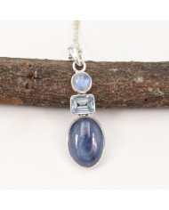 Natural Kyanite Rainbow Moonstone And Sky Blue Topaz Gemstone Sterling Silver Statement Pendant | Jewels Artisan