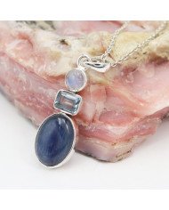 Natural Kyanite Rainbow Moonstone And Sky Blue Topaz Gemstone Sterling Silver Statement Pendant | Jewels Artisan