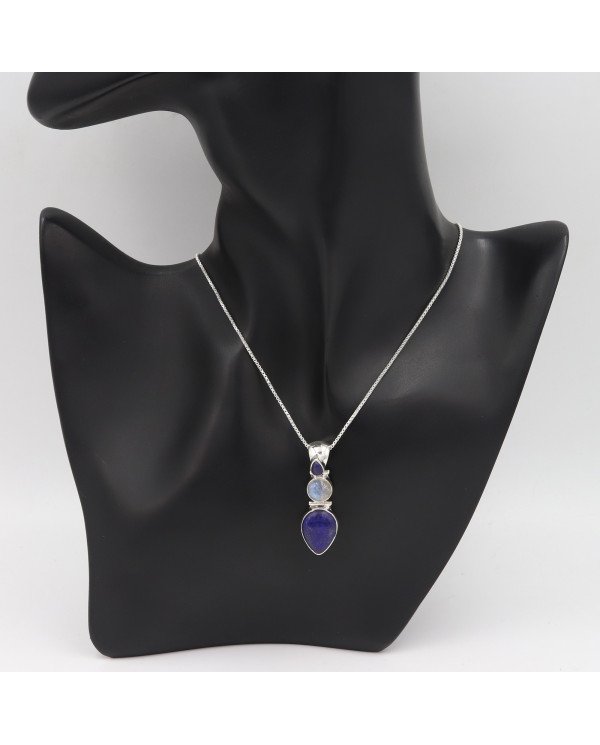 Lapis Lazuli Pendant Sterling Silver Pendant Multi-Stone Pendant