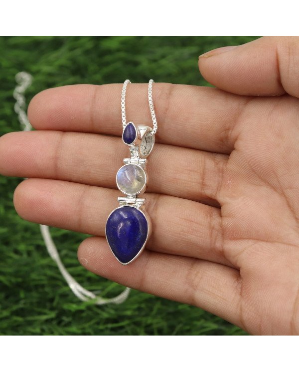 Lapis Lazuli Pendant Sterling Silver Pendant Multi-Stone Pendant