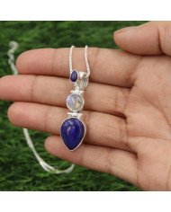 Lapis Lazuli Pendant Sterling Silver Pendant Multi-Stone Pendant