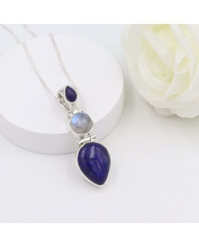 Lapis Lazuli Pendant Sterling Silver Pendant Multi-Stone Pendant
