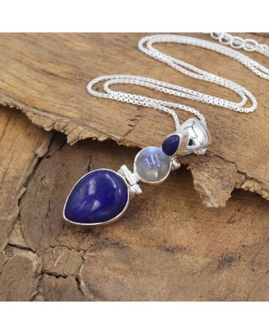 Lapis Lazuli Pendant Sterling Silver Pendant Multi-Stone Pendant