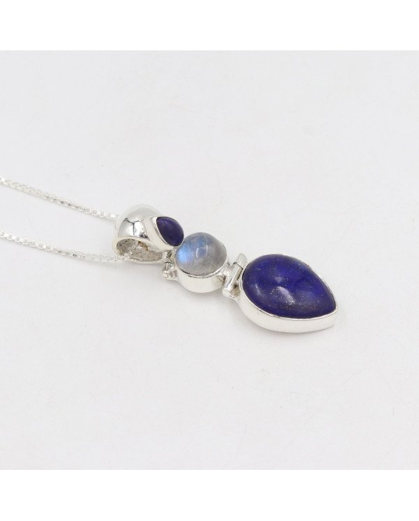 Lapis Lazuli Pendant Sterling Silver Pendant Multi-Stone Pendant