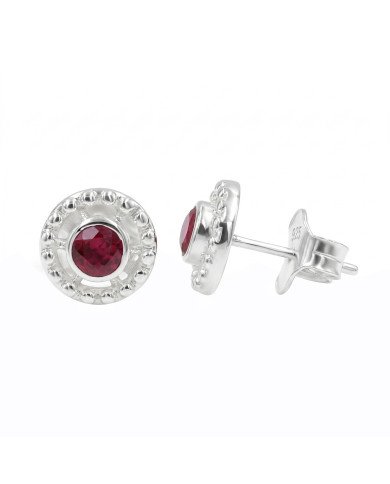 Ruby Stud Earrings 925 Sterling Silver | Handmade Boho Gemstone Jewelry