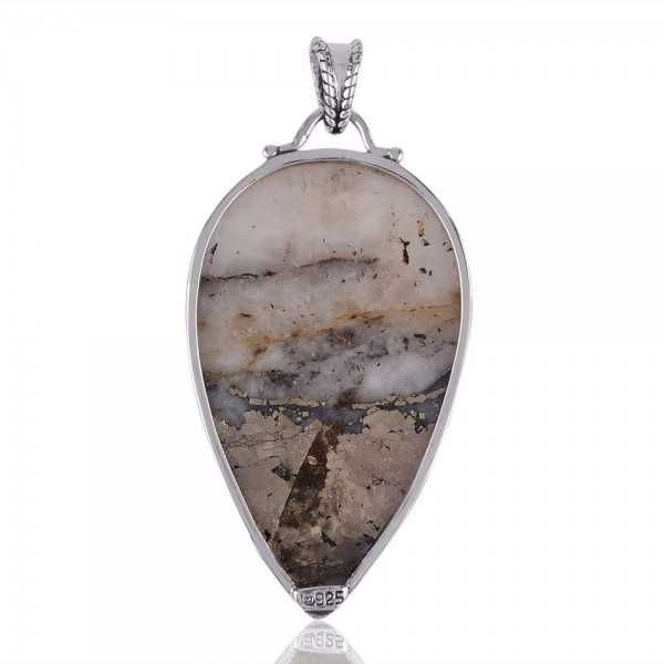 Ice Gold Pyrite and Solid Sterling Silver Pendant Necklace