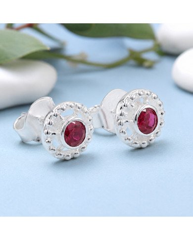 Ruby Stud Earrings 925 Sterling Silver | Handmade Boho Gemstone Jewelry