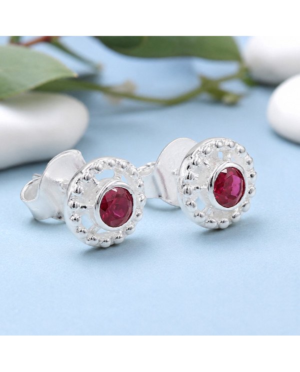 Ruby Stud Earrings 925 Sterling Silver | Handmade Boho Gemstone Jewelry