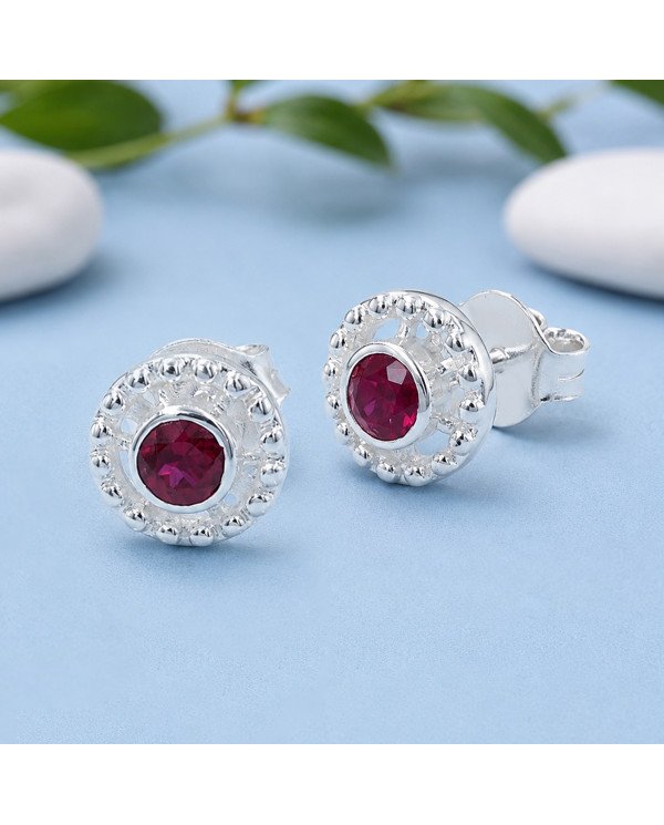 Ruby Stud Earrings 925 Sterling Silver | Handmade Boho Gemstone Jewelry