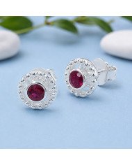 Ruby Stud Earrings 925 Sterling Silver | Handmade Boho Gemstone Jewelry