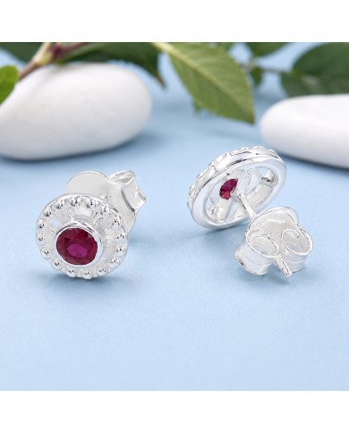 Ruby Stud Earrings 925 Sterling Silver | Handmade Boho Gemstone Jewelry