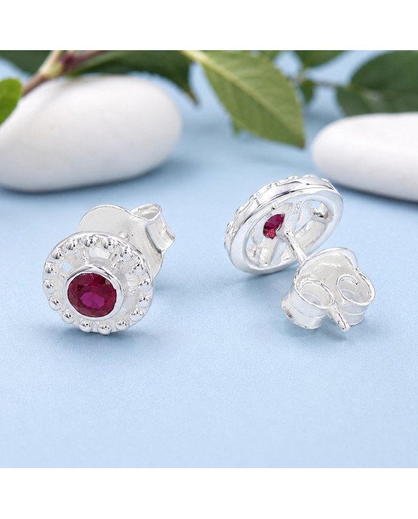 Ruby Stud Earrings 925 Sterling Silver | Handmade Boho Gemstone Jewelry