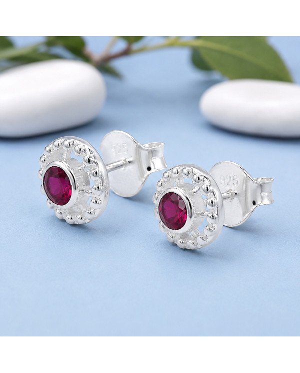 Ruby Stud Earrings 925 Sterling Silver | Handmade Boho Gemstone Jewelry