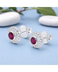Ruby Stud Earrings 925 Sterling Silver | Handmade Boho Gemstone Jewelry