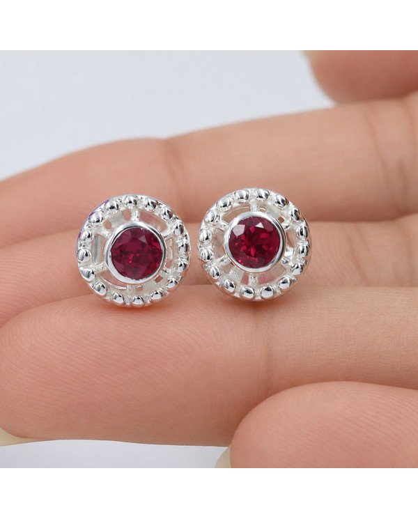Ruby Stud Earrings 925 Sterling Silver | Handmade Boho Gemstone Jewelry