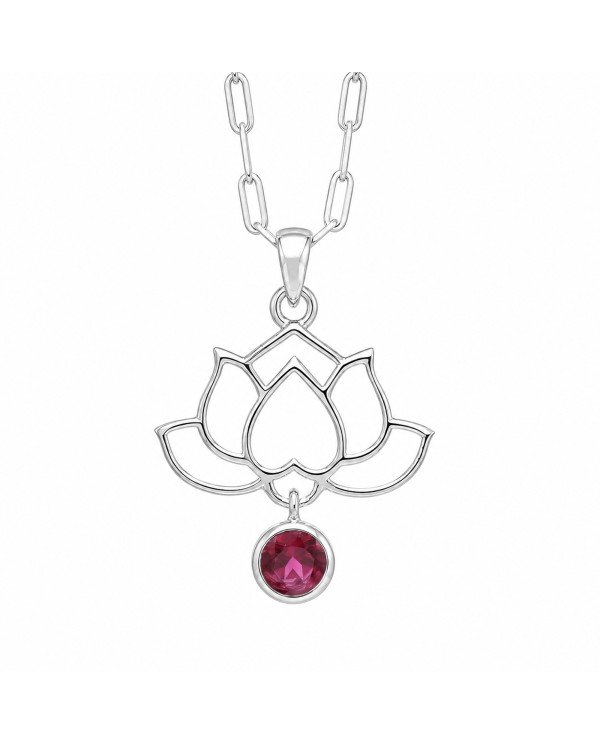 Ruby Lotus Flower Pendant | 925 Sterling Silver Handmade Jewelry