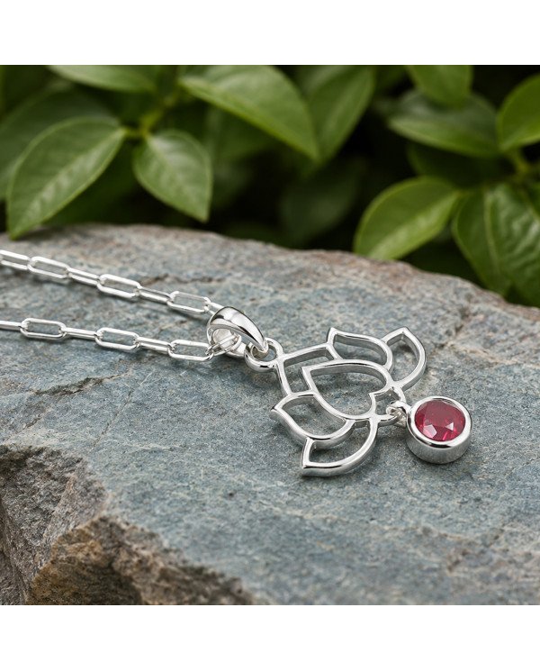 Ruby Lotus Flower Pendant | 925 Sterling Silver Handmade Jewelry