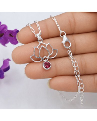 Ruby Lotus Flower Pendant | 925 Sterling Silver Handmade Jewelry