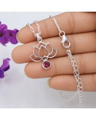Ruby Lotus Flower Pendant | 925 Sterling Silver Handmade Jewelry