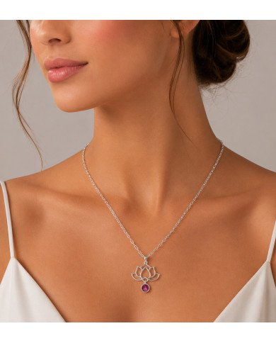 Ruby Lotus Flower Pendant | 925 Sterling Silver Handmade Jewelry