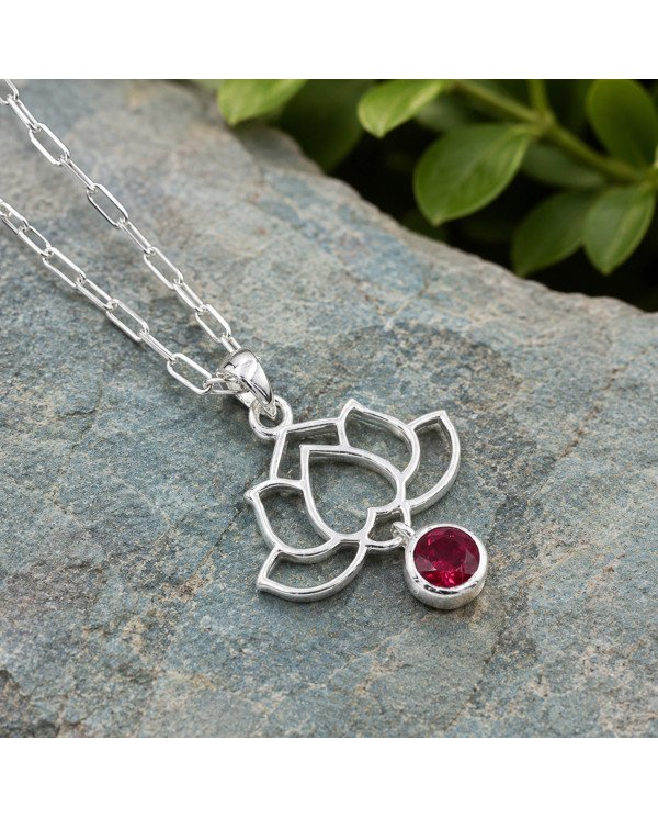 Ruby Lotus Flower Pendant | 925 Sterling Silver Handmade Jewelry
