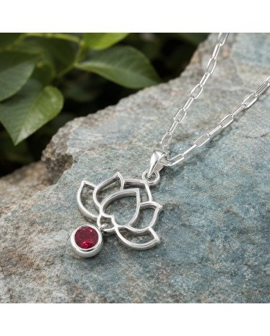 Ruby Lotus Flower Pendant | 925 Sterling Silver Handmade Jewelry