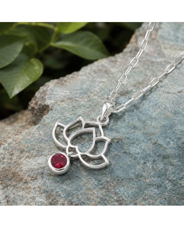 Ruby Lotus Flower Pendant | 925 Sterling Silver Handmade Jewelry