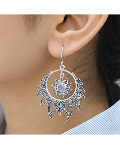 925 Sterling Silver Moonstone Dangle Earrings | Handmade Boho Chic Jewelry