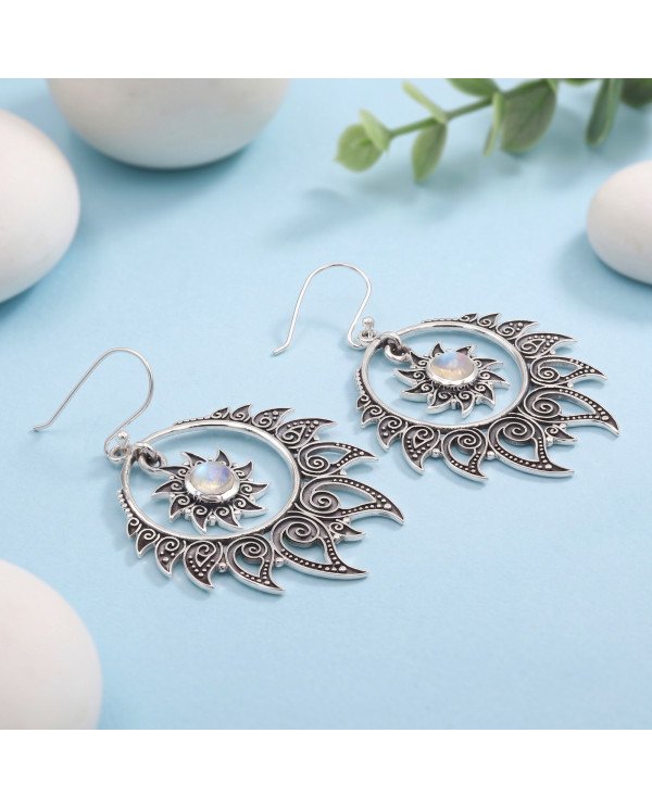 925 Sterling Silver Moonstone Dangle Earrings | Handmade Boho Chic Jewelry