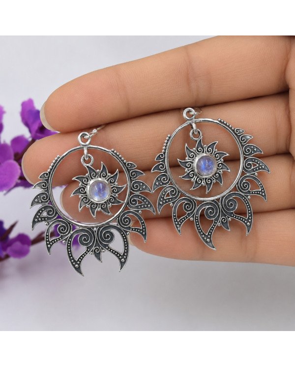 925 Sterling Silver Moonstone Dangle Earrings | Handmade Boho Chic Jewelry