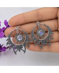 925 Sterling Silver Moonstone Dangle Earrings | Handmade Boho Chic Jewelry