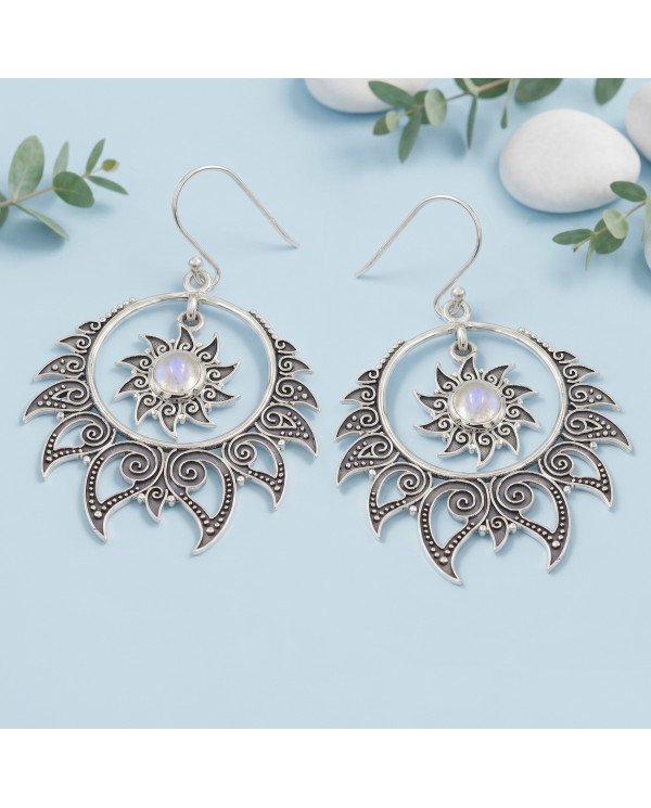 925 Sterling Silver Moonstone Dangle Earrings | Handmade Boho Chic Jewelry