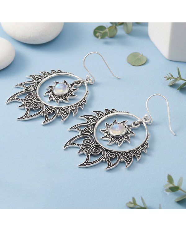 925 Sterling Silver Moonstone Dangle Earrings | Handmade Boho Chic Jewelry