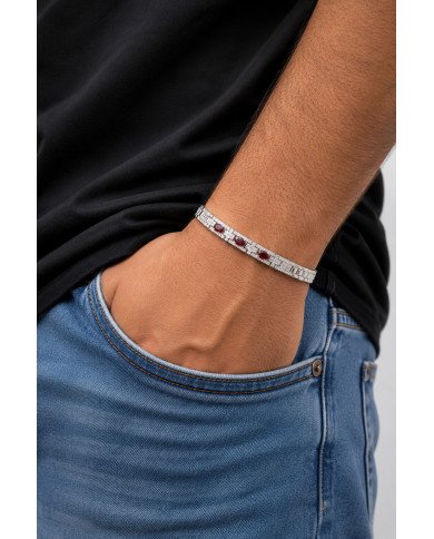 925 Sterling Silver Ruby & Swarovski Crystal Chain Bracelet | Unisex Jewelry