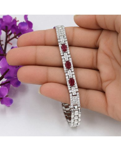 925 Sterling Silver Ruby & Swarovski Crystal Chain Bracelet | Unisex Jewelry