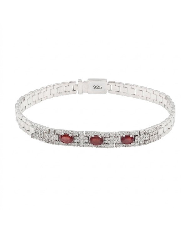 925 Sterling Silver Ruby & Swarovski Crystal Chain Bracelet | Unisex Jewelry