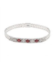 925 Sterling Silver Ruby & Swarovski Crystal Chain Bracelet | Unisex Jewelry
